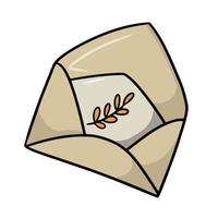 Vintage beige Umschlag, Herbstbrief mit einem orangefarbenen Ast, Vektorillustration im Cartoon-Stil auf weißem Hintergrund vektor