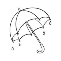 monochrome Illustration, Regenschirm im Herbst im Freien mit Regentropfen, Vektor im Cartoon-Stil auf weißem Hintergrund
