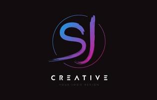 kreatives buntes sj-bürstenbuchstaben-logo-design. künstlerische handgeschriebene Buchstaben Logo-Konzept. vektor