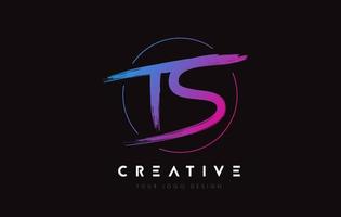 kreatives buntes ts-bürstenbuchstaben-logo-design. künstlerische handgeschriebene Buchstaben Logo-Konzept. vektor