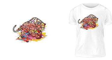 T-Shirt-Designkonzept, ein bunter, wütender Tiger vektor
