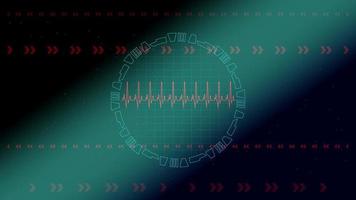 hjärtpuls eller ekg i monitor för ui hi-tec-gränssnitt blå digital teknik med glödande partiklar, vektorillustration. vektor