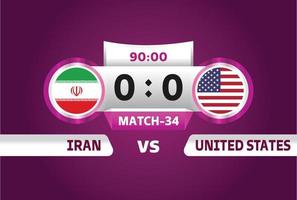 iran vs usa fotbollsvärlden 2022, grupp b. världsmästerskapsmatch i fotbollstävling kontra lagintrosportbakgrund, finalaffisch för mästerskapstävling, vektorillustration. vektor