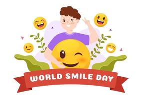 världen leende dag handritad tecknad illustration med leende ungdom och lycka ansikte i platt stil bakgrund vektor