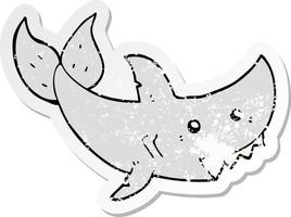 nödställda klistermärke av en tecknad haj vektor