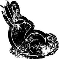 söt tecknad nödställd ikon av en kanin som bär tomtehatt vektor