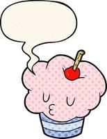 lustiger Cartoon-Cupcake und Sprechblase im Comic-Stil vektor