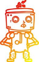 Warme Gradientenlinie zeichnet Cartoon-Roboter mit den Händen auf den Hüften vektor