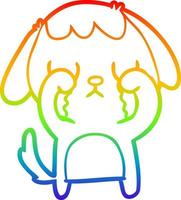 Regenbogen-Gradientenlinie zeichnet niedlichen Cartoon-Hund weint vektor