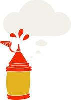 Cartoon-Ketchup-Flasche und Gedankenblase im Retro-Stil vektor