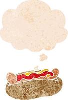 Cartoon-Hotdog und Gedankenblase im strukturierten Retro-Stil vektor