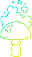 Kalte Gradientenlinie zeichnet Cartoon-Pilz mit Sporenwolke vektor