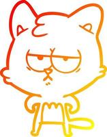 Warme Gradientenlinie, die gelangweilte Cartoon-Katze zeichnet vektor