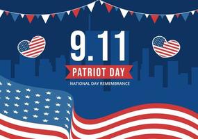 patriot day usa firande handritad tecknad platt illustration med amerikanska flaggan och nationella minns på vektorbakgrundsdesign vektor