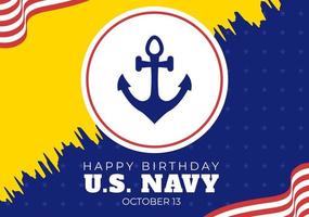 us marinens födelsedag den 13 oktober handritad tecknad platt illustration lämplig för affisch, banderoller och gratulationskort i bakgrundsstil vektor