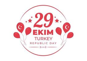 republikens dag Turkiet eller 29 ekim cumhuriyet bayrami kutlu olsun handritad tecknad platt illustration med flagga för turkisk och glad semesterdesign vektor