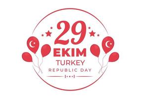 tag der republik türkei oder 29 ekim cumhuriyet bayrami kutlu olsun handgezeichnete flache illustration der karikatur mit flagge des türkischen und fröhlichen feiertagsdesigns vektor