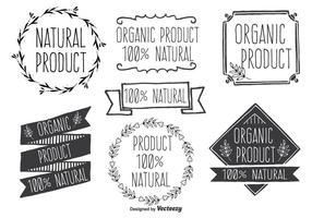 Handdragen stil Natural Product Vector Label Set