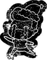 Cartoon verzweifelte Ikone eines Mannes, der mit Weihnachtsmütze weint vektor
