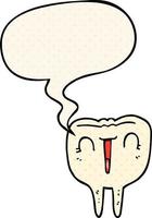 Cartoon glücklicher Zahn und Sprechblase im Comic-Stil vektor