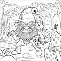 onda monster trädgård gnome, målarbok, kontur illustration vektor