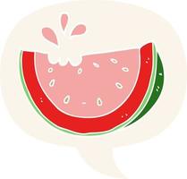 Cartoon-Wassermelone und Sprechblase im Retro-Stil vektor