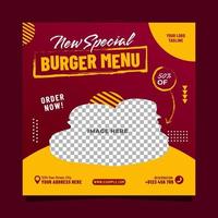 speciell hamburgermeny marknadsföring sociala medier post banner fyrkantig mall vektor
