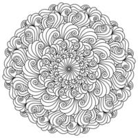 konturmandala med många lockar och vändningar, symmetrisk målarbok med utsmyckade zen-motiv vektor