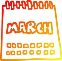 Cartoon-Kalender mit warmer Farbverlaufslinie, der den Monat März zeigt vektor