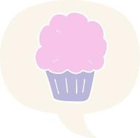 Cartoon Cupcake und Sprechblase im Retro-Stil vektor