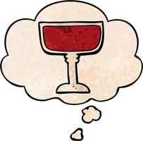Cartoon-Weinglas und Gedankenblase im Grunge-Texturmuster-Stil