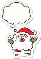 tecknad jultomten skriker och tankebubbla som ett tryckt klistermärke vektor