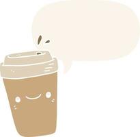 Cartoon-Kaffee zum Mitnehmen und Sprechblase im Retro-Stil vektor