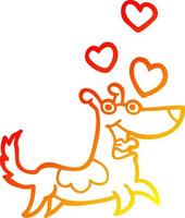 varm gradient linjeteckning tecknad hund med kärlek hjärtan vektor