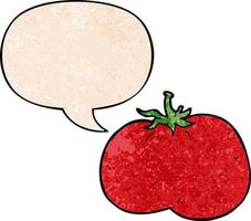 Cartoon-Tomate und Sprechblase im Retro-Textur-Stil vektor