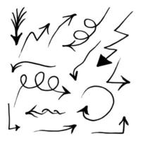 hand gezeichnete pfeilikonen eingestellt. Pfeilsymbol mit verschiedenen Richtungen. Doodle-Vektor-Illustration. getrennt auf einem weißen Hintergrund. vektor