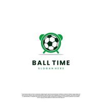 fotboll tid logotyp design, boll i de klocka logotyp ikon mall vektor