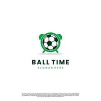 Fußball-Zeit-Logo-Design, Ball in der Uhr-Logo-Symbol-Vorlage vektor