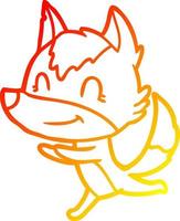 Warme Gradientenlinie zeichnet freundlichen Cartoon-Wolf, der läuft vektor