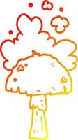 Warme Gradientenlinie zeichnet Cartoon-Pilz mit Sporenwolke vektor