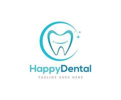 Lycklig dental logotyp design mall. dental vård vektor logotyp. kreativ tandläkare logotyp begrepp.