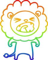 Regenbogengradientenlinie Zeichnung Cartoon wütender Löwe vektor
