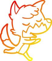 Warme Gradientenlinie zeichnet freundlichen Cartoon-Fuchs, der läuft vektor