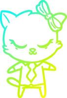 Kalte Gradientenlinie zeichnet niedliche Cartoon-Business-Katze mit Schleife vektor
