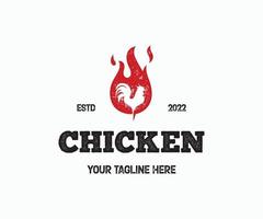 kyckling grilla logotyp mall. tupp med brand logotyp. kyckling logotyp design mall. vektor