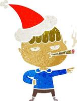 Retro-Karikatur eines Mannes, der mit Weihnachtsmütze raucht vektor