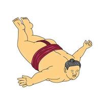 japansk sumo brottare fallskärmshoppning teckning vektor