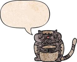 süße Cartoon-Katze und Sprechblase im Retro-Textur-Stil vektor