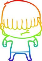 Regenbogen-Gradientenlinie Zeichnung Cartoon-Junge mit unordentlichem Haar vektor