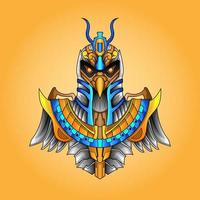 de herre av horus farao Gud ansikte och huvud egyptisk Örn esport logotyp. faraonisk vingar och de nyckel till liv och de egyptisk evig Sol maskot logotyp design vektor